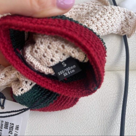 NEW GUCCI GLOVES CROCHET Fingerless Web Red Green - Picture 5 of 8